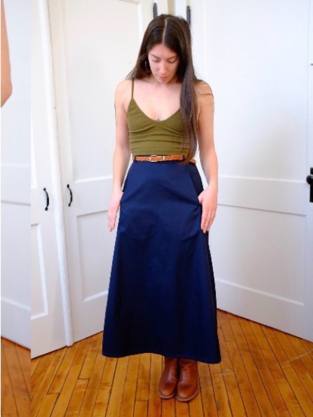 Calvin Klein Navy A-line Midi Skirt -XS